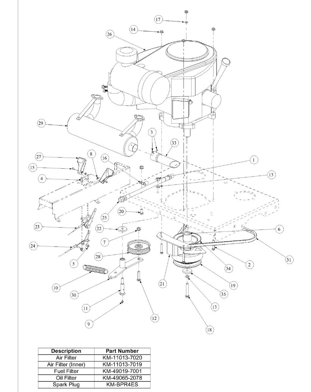 Kawasaki Engine Assembly Diagram and Parts List for M60-KW 53AB5D8X750-25-HP Cub Cadet Lawn Tractor